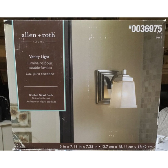 Allen + Roth Brushed Nickel Dimmable Vanity Light Frosted Glass Shade Sconce 8B - Picture 4 of 6